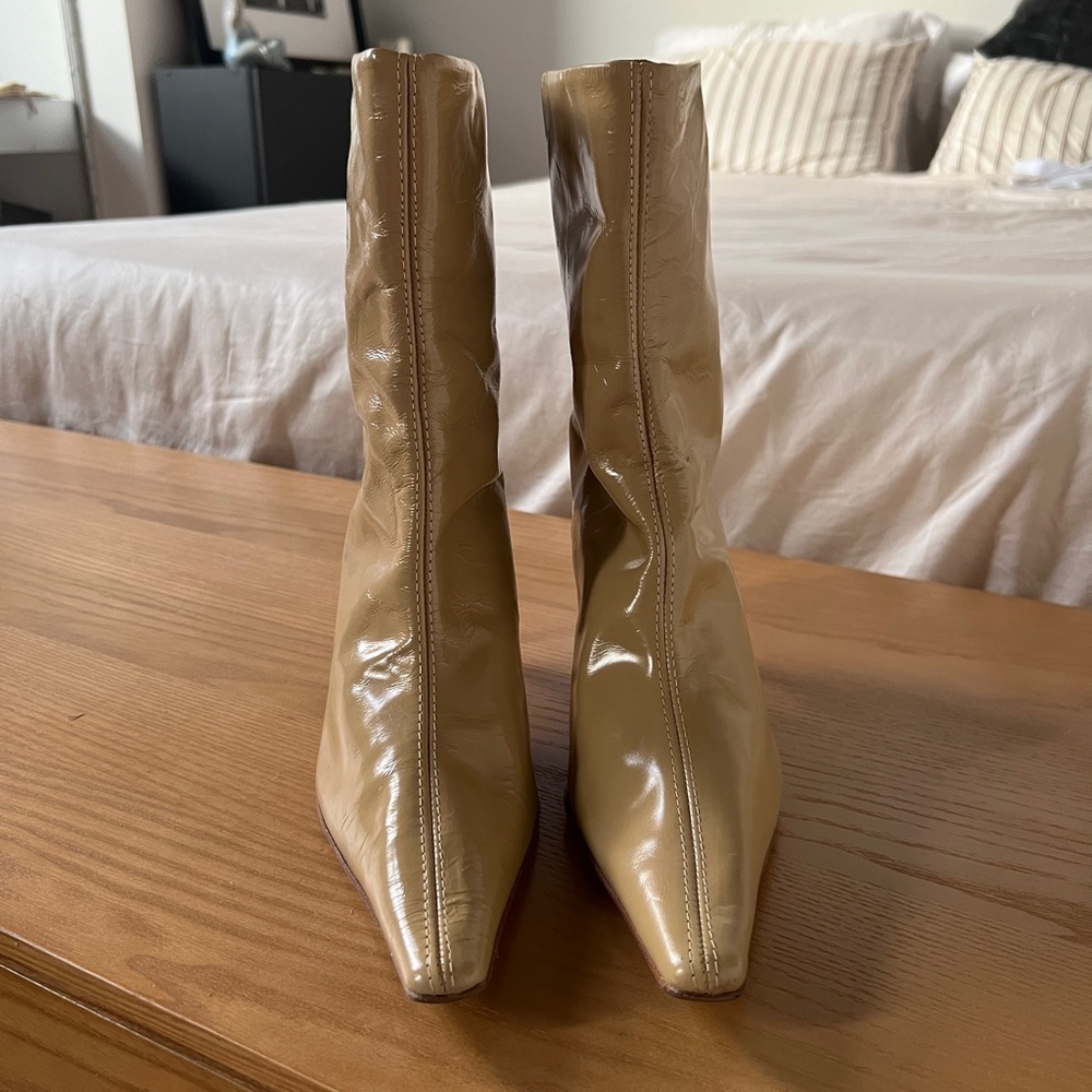Miista Tan Patent Leather Women's Boots - Never worn!